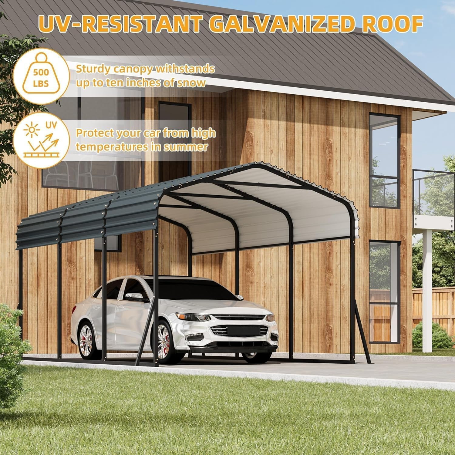 Ataujin 20x20 FT/20x25 FT Metal Carport, Carport with Reinforced Base and Galvanized Steel Roof, Heavy Duty Outdoor Car Port Canopy with Reinforced Base and Galvanized Steel Roof for SUV, Truck, Boat