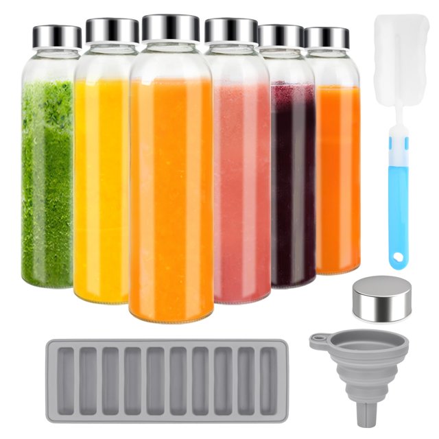 Botellas de jugo de vidrio Zukro de 18 oz con tapa de acero inoxidable x6