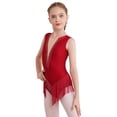 thumbnail image 2 of TSSOE Kids Girls Tassel Latin Dance Dress Skating Gymnastic Leotard Modern Jazz Ballroom Dancewear Burgundy 10, 2 of 7