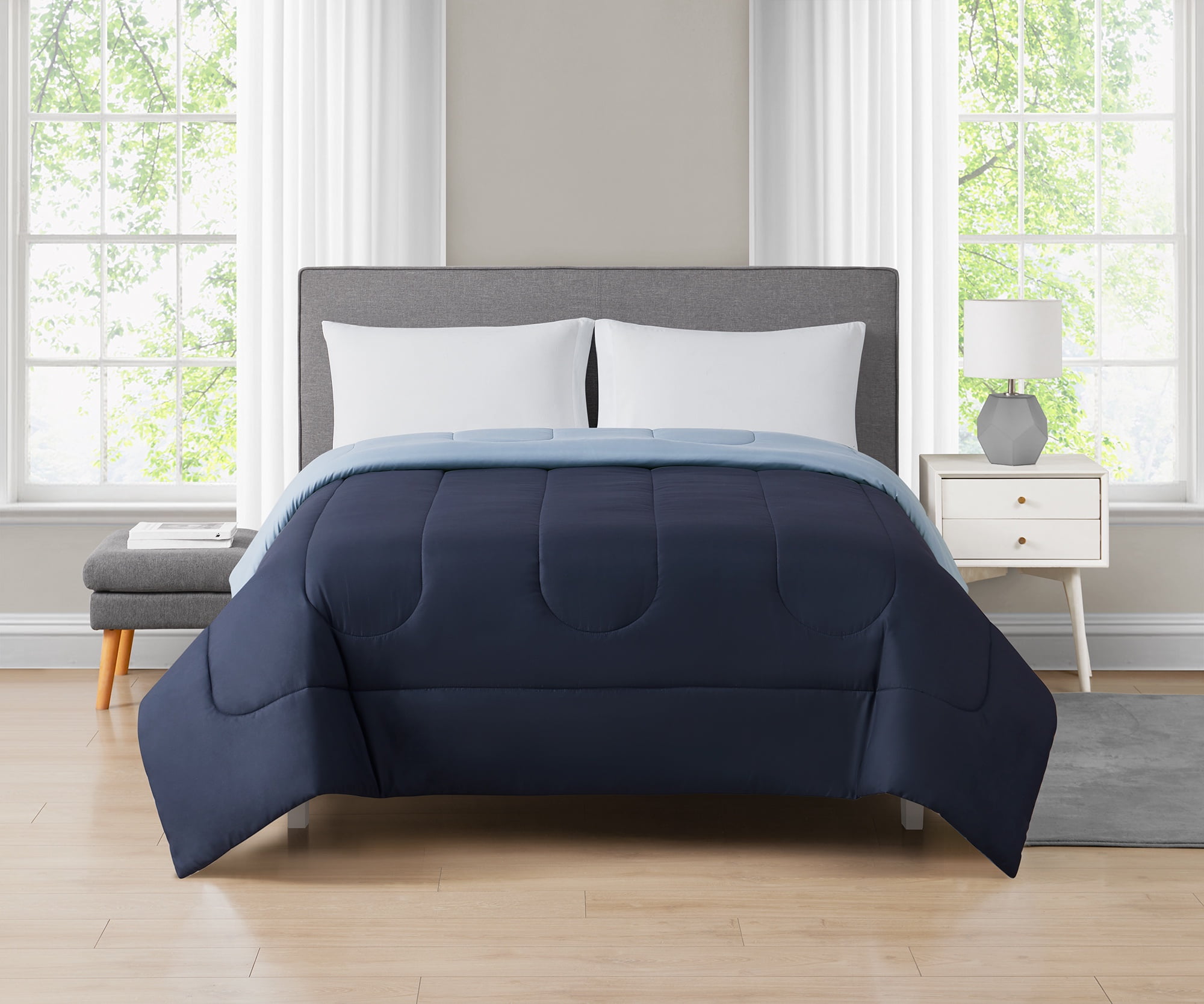 Mainstays Navy Reversible Comforter Double/Queen, MAINSTAYS PL MS NAVY COMF DBL/QN