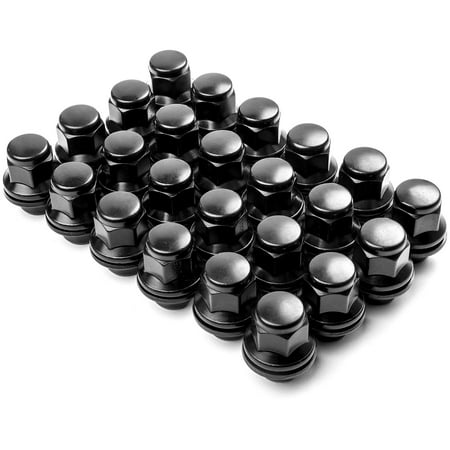 Mag Wheel Nuts - Krator 24pc Black 12x1.5 Wheel Lug Nuts 21mm Hex Mag Seat - Overall Length: 1.45