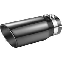 3.5" Inlet 5" Outlet Exhaust Tip, 12" Long Black Chrome Clamp-On Muffler Tip, Never Fade Stainless Steel