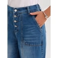 thumbnail image 5 of DARING DIVA Women's Button Fly Stretchy Straight Loose Denim Wide Leg Pants S Blue, 5 of 7
