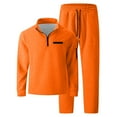 thumbnail image 6 of yuCgh Men's Classic Casual Trendy 2-Piece Set, Waffle Knit Stand Collar Quarter Zip Pocket Hoodie and Elastic Waist Pants, Stylish Outfit for Sports and Leisure Wear,Orange XL, 6 of 6