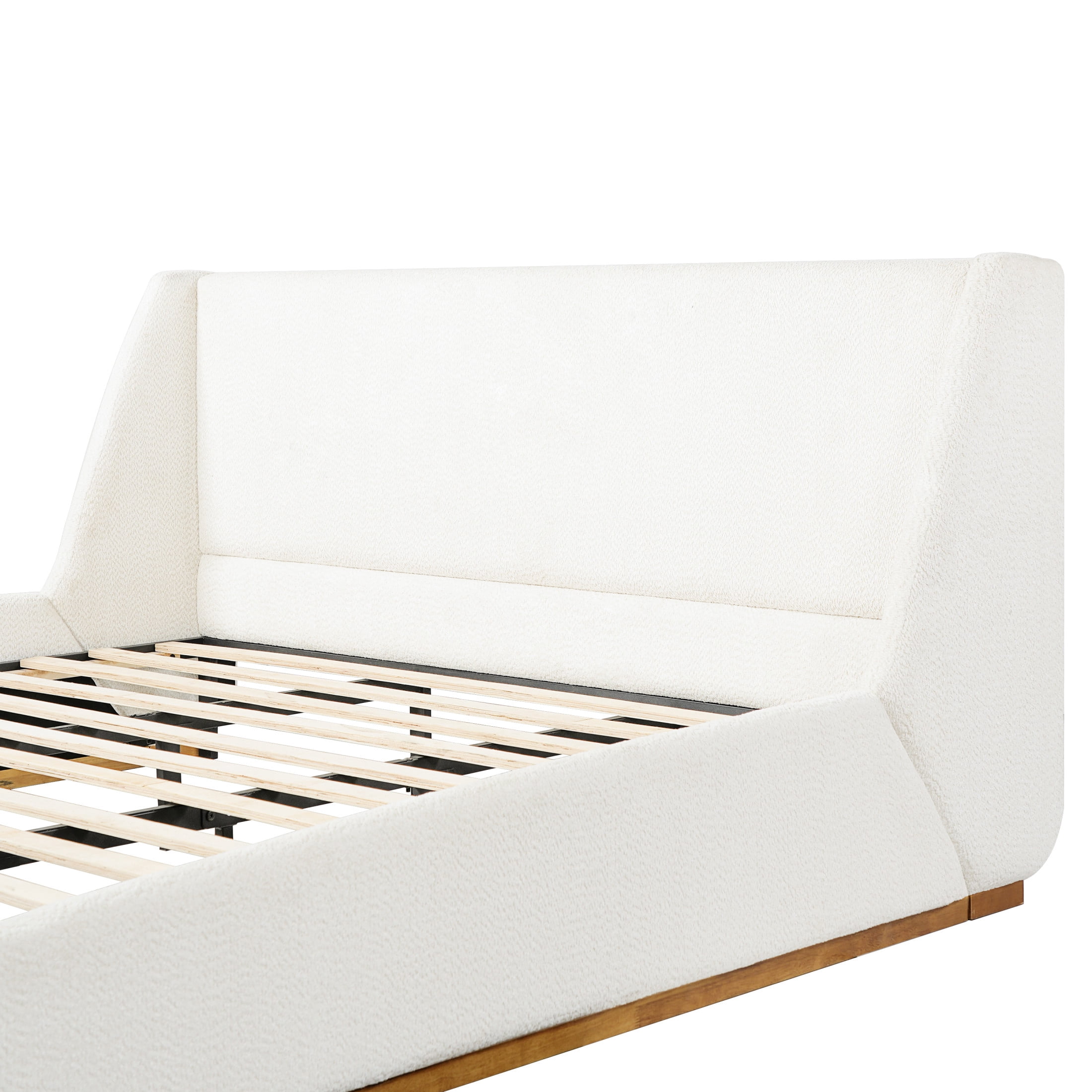 Christopher Knight Home King Upholstered Wingback Bed Frame, Rubberwood Base, White