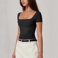 thumbnail image 6 of Nmnitkp Tops for Women Trendy Square Neck Short Sleeve Layer Tops Basic Slim Fit Going Out T Shirt Black,XL, 6 of 7