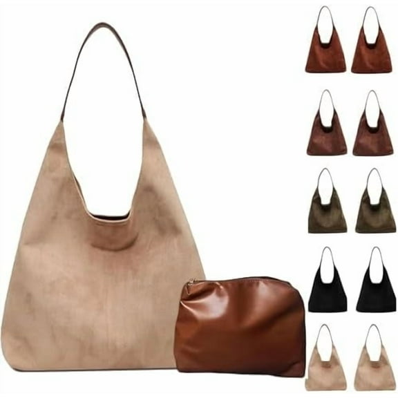Omlopp Brown Suede Tote Bag - Women's Shoulder Bag with Suede Tote Option(Beige)