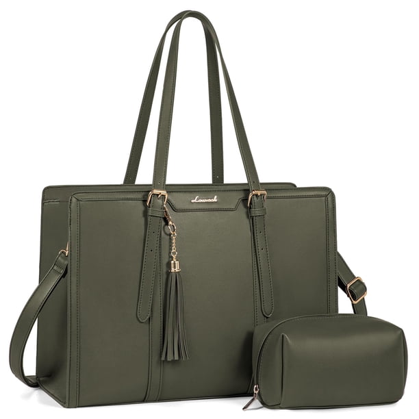Bolsa para portátil LOVEVOOK para mujer de 15.6 pulgadas, ligera, verde oliva