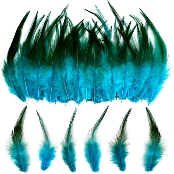 100pcs Aqua Blue Rooster Saddle Feathers Loose Bulk 5-7 inch 12-17cm for DIY Dream Catcher Decoration Natural Rooster Saddle Feathers