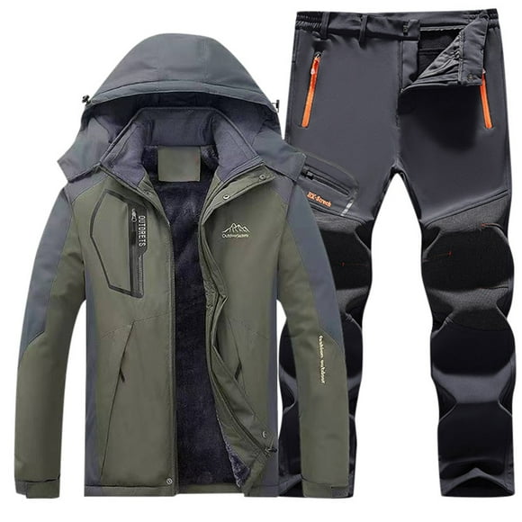 Fleece Lined Winter Ski Jacket Pants Thermal Outdoor Snowsuit Hiking Gear Men'S Suits