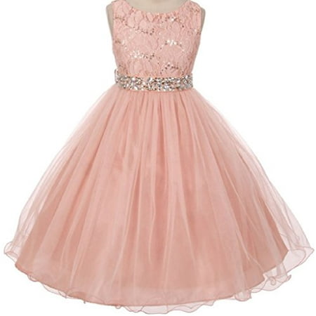 Big Girls Gorgeous Shiny Tulle Beaded Sequin Rhinestone Belt Flower Girl Dress Blush 10