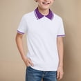 thumbnail image 2 of Kogui Boys Collared Shirt Short Sleeve Boys Uniform Short Sleeve Pique Polo Shirts Button Closure Breathable Stretch Casual Wear Cute Summer Clothes Size 11-12 (Purple,11-12 Years), 2 of 4