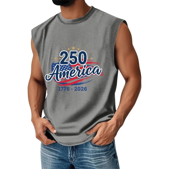 Independence Day Shirts Men 250 Anniversary Usa Patriotic Shirt Graphic Crew Neck We the People Tank Tops Sleeveless Loose 1776 - 2026 T Shirts Gray 2XL
