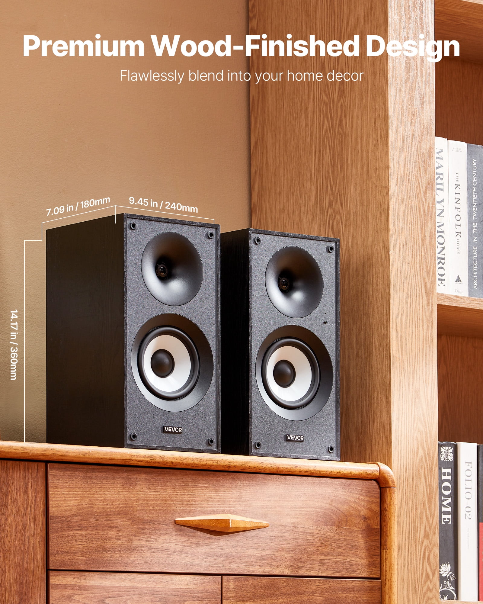 VEVOR Powered Bookshelf Speakers, 25W x 2,Active Studio Monitor Speaker with 5.5 Inch Woofer,Bluetooth/RCA/Coaxial/Optical/USB/Subwoofer Connection,Wooden Enclosure,for Record Player Turntable PC