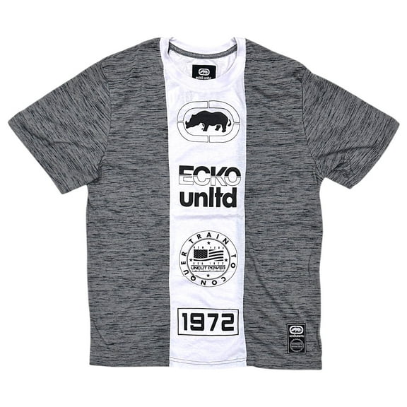 Ecko Unltd Men's T-Shirt Puff Print Colorblock Spacedye Crewneck Tee (Medium, Grey/White)
