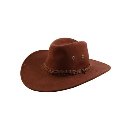 Men Faux Suede Adjtable Neck Strap Western Style Sunhat Cowboy Hat