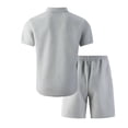 thumbnail image 4 of Havenx Summer Beach Outfits 2 Piece for Men Short Sleeve Waffle Knit Shirt and Shorts Sets Button Down Textured Lapel Collar Outfit with Pocket Vintage Fashion Summer Vacation Tracksuit,Gray M, 4 of 5