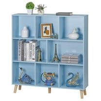 HomGarden Wood Open 3-Shelves Bookcase 8 Cube Storage Organizer Modern Cabinet W/Legs, Bright Blue