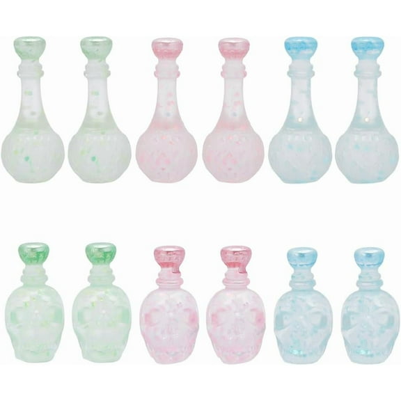 1 box 48pcs 6 styles Dummy Bottle Transparent Resin Cabochon with Sequins Mixed color 27~34.5x14.5~18.5mm 8pcs/style