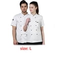 thumbnail image 4 of Camisas de manga corta de verano de algodón chef para hombres Chaqueta de chef delantal Botones Sweat Bands for Grill Restaurant Bar Shop Cafes Blanco L seitruly HA012099-07, 4 of 7
