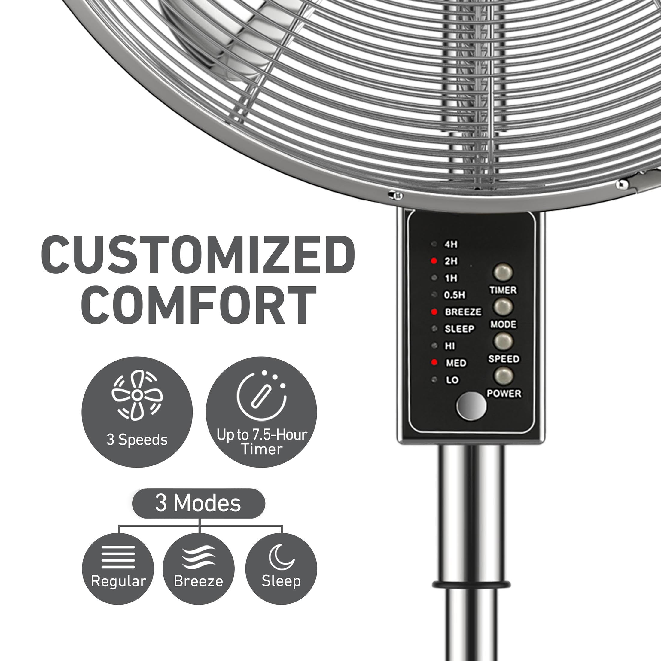 Holmes 16” Digital Metal Stand Fan, 3-Speed, Oscillating, Adjustable Height, Remote, Chrome