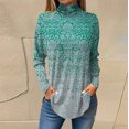 thumbnail image 2 of TQWQT Plus Size Turtlenecks for Women Loose Fit Floral Printed Tunic Top Long Sleeve Mockneck T-Shirts Curved Hem Graphic Tee Fall Outfits 2024 Cyan L, 2 of 5