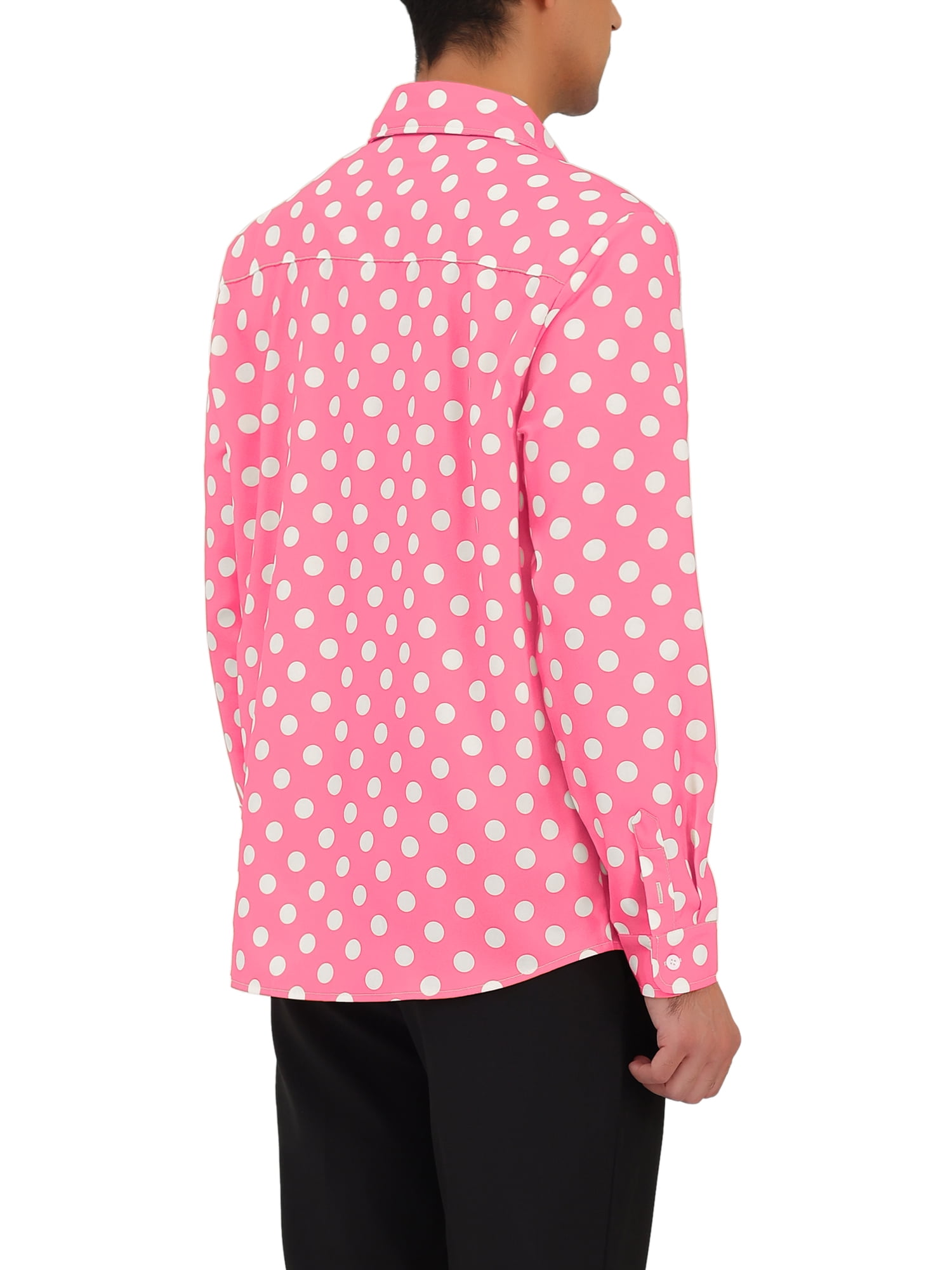 Unique Bargains Men's Long Sleeve Button Slim Polka Dots Shirt 38 Light Pink