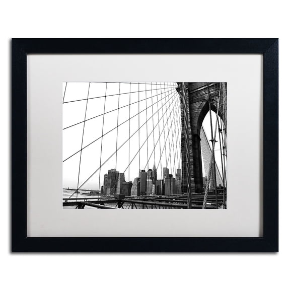Trademark Fine Art "Brooklyn Bridge 4" Canvas Art by CATeyes, White Matte, Black Frame