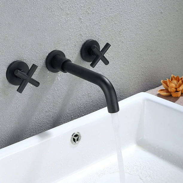 Wall Mounted Bathroom Faucet Vessel Sink Lavatory Basin Brass 2 Dual Double Cross Handles Knobs 5 - Wall Mount Vessel Sink Faucet