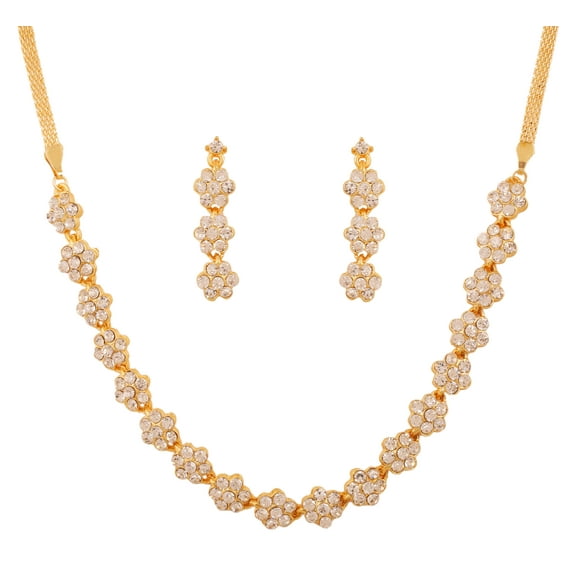 Sunsoul by Touchstone gold tone Indian Hollywood white rhinestones pretty floral light wearing jewelry necklace set