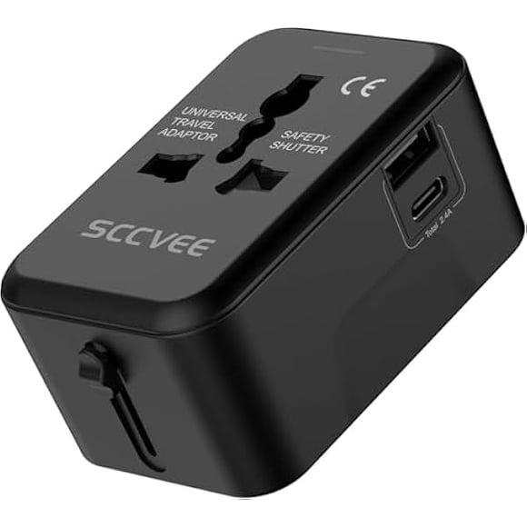LinQingQ Universal Travel Adapter with USB C, International Power Plug Adapter All in One Worldwide Travel Adapter Power Converters Wall Charger AC Power Plug Adapter USB Type C Charger for USA EU UK