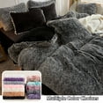 thumbnail image 6 of LIFEREVO 3 Pieces Luxury Plush Shaggy Faux Fur Duvet Cover Set Furry Bed Set(1 Fluffy Fuzzy Comforter Cover + 2 Pompoms Fringe Quilted Pillow Shams), Zipper Closure, Queen Size, Ombre Black, 6 of 7