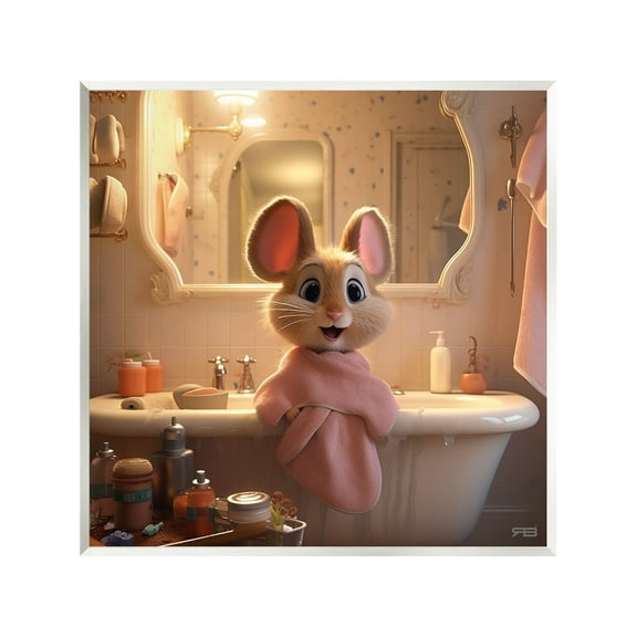 Stupell Industries Mouse in Relaxing Bath Animals & Insects Painting Unframed Art Print Wall Art, 12 x 12