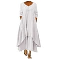 thumbnail image 3 of Plus Size Maxi Long Dress for Women's Kaftan Cotton Long Sleeve Casual Loose Linen Maxi Dress Button Neckline Shirt Dress, 3 of 5