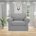 thumbnail image 2 of 2-Piece Stretch Sofa Slipcover Couch Sofa Cover for Separate Cushion Couch Furniture Protector Soft with Elastic Bottom, Spandex Jacquard Fabric Small Checks（Light Gray,Chair）, 2 of 7