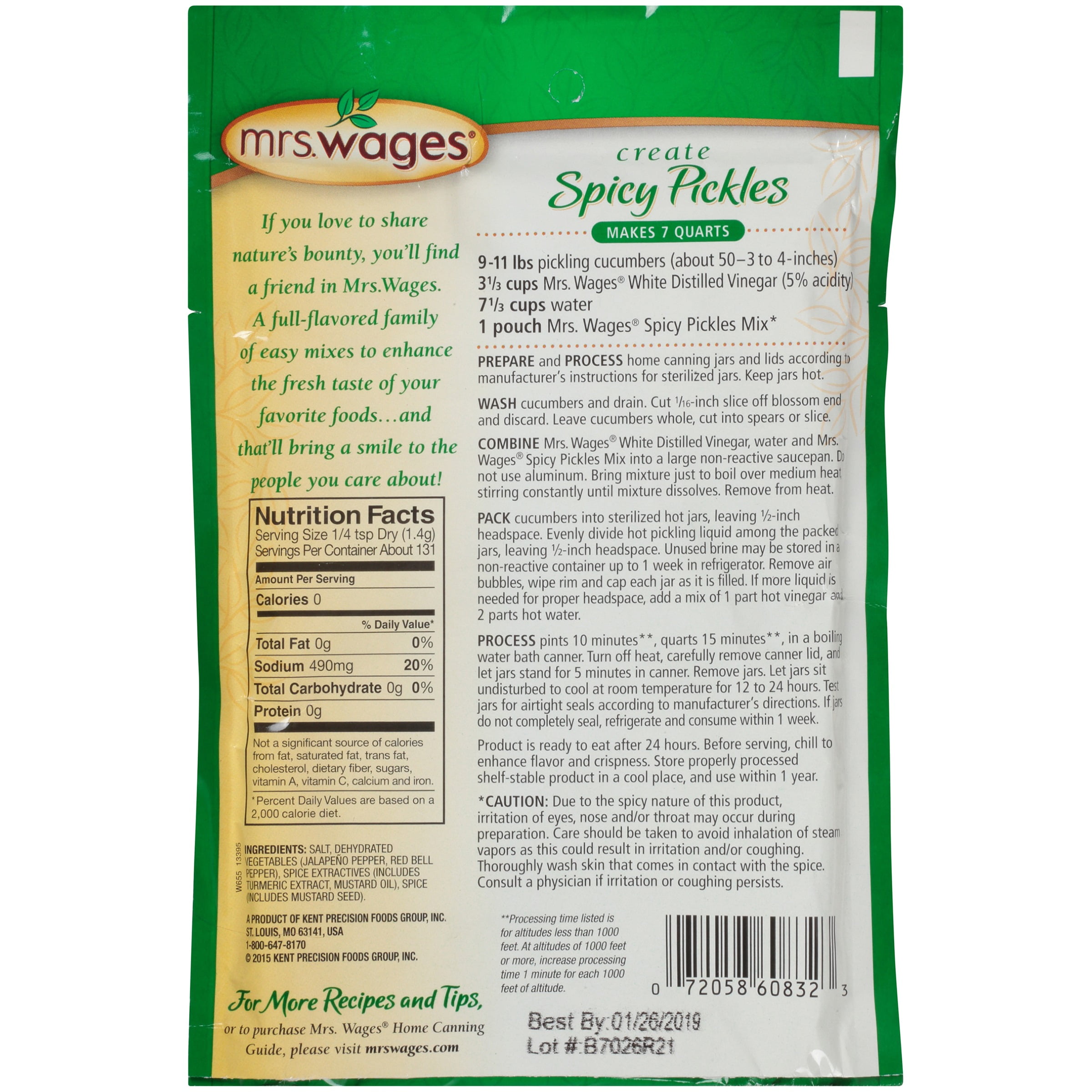 (2 pack) Mrs. Wages Hot Spicy Pickles Quick Process Mix | Simple-to-Use |Easy Way to Make Pickles | Zesty Jalapeno Pepper Flavor | 6.5 oz Packet