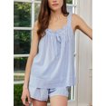 thumbnail image 3 of SUNSIOM Ensemble de Shorts 2 Pcs pour Femmes, Rayé, Col Rond, Sans Manches, Taille Élastique, Tenues de Détente, 3 of 8