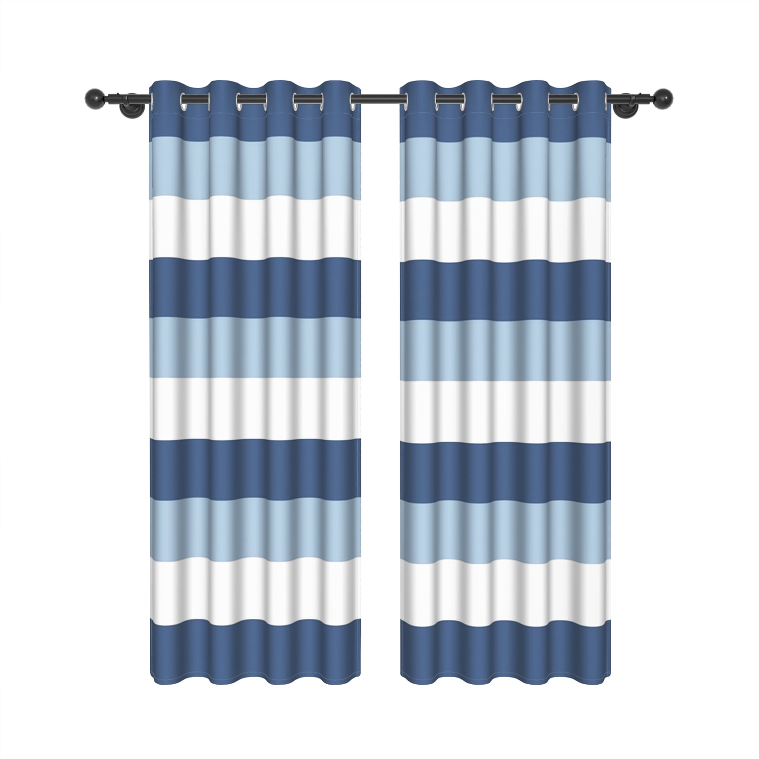 Aofoto Linen Stripe Blackout Curtains Thermal Insulated Window Drapes for Living Room/Bedroom, 2 Panels,Blue,42x63 inches