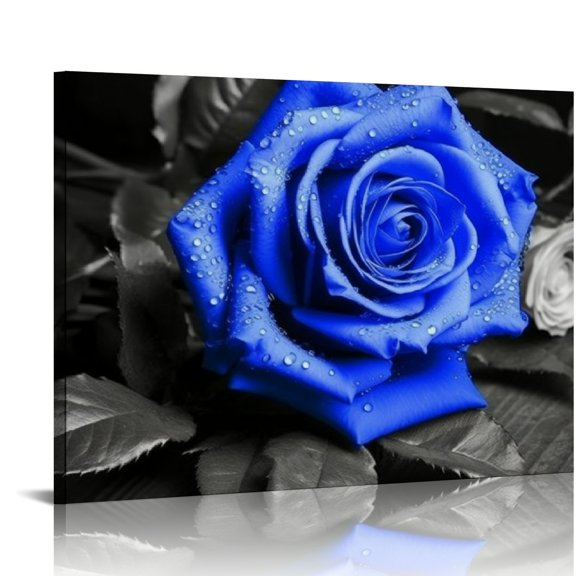 EastSmooth Canvas Wall Art Room Decorations Large Modern Black White Blue Rose Floral Pictures on Grey Valentine'S Day Framed Flower Paintings Decor Multi Turquoise Artwork Living Women Bedroom