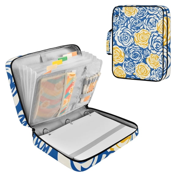 Haosy Accordion File Organizer Zipper Binder 500 Sheet 6-Tab Expanding File Folder Multi-Pocket 1.2 Inch 3 Ring Blue Yellow Rose