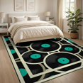 thumbnail image 3 of ODIKA 8'x10' Washable Area Rug Record Retro Vinyl Disc Concentric Circles Teal Center Shaped for Living Room, Under Sectional, Family , Durable, Non-Slip, 3 of 7