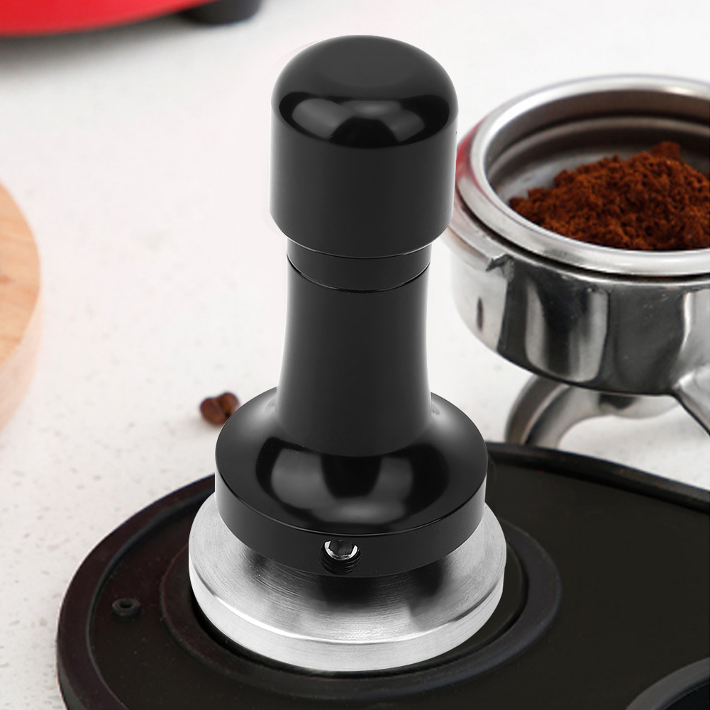 Coffee Tamper,58mm Stainless Steel Coffee Tamper Spring Adjustable Pressure Coffee Powder Tamping Tool Black