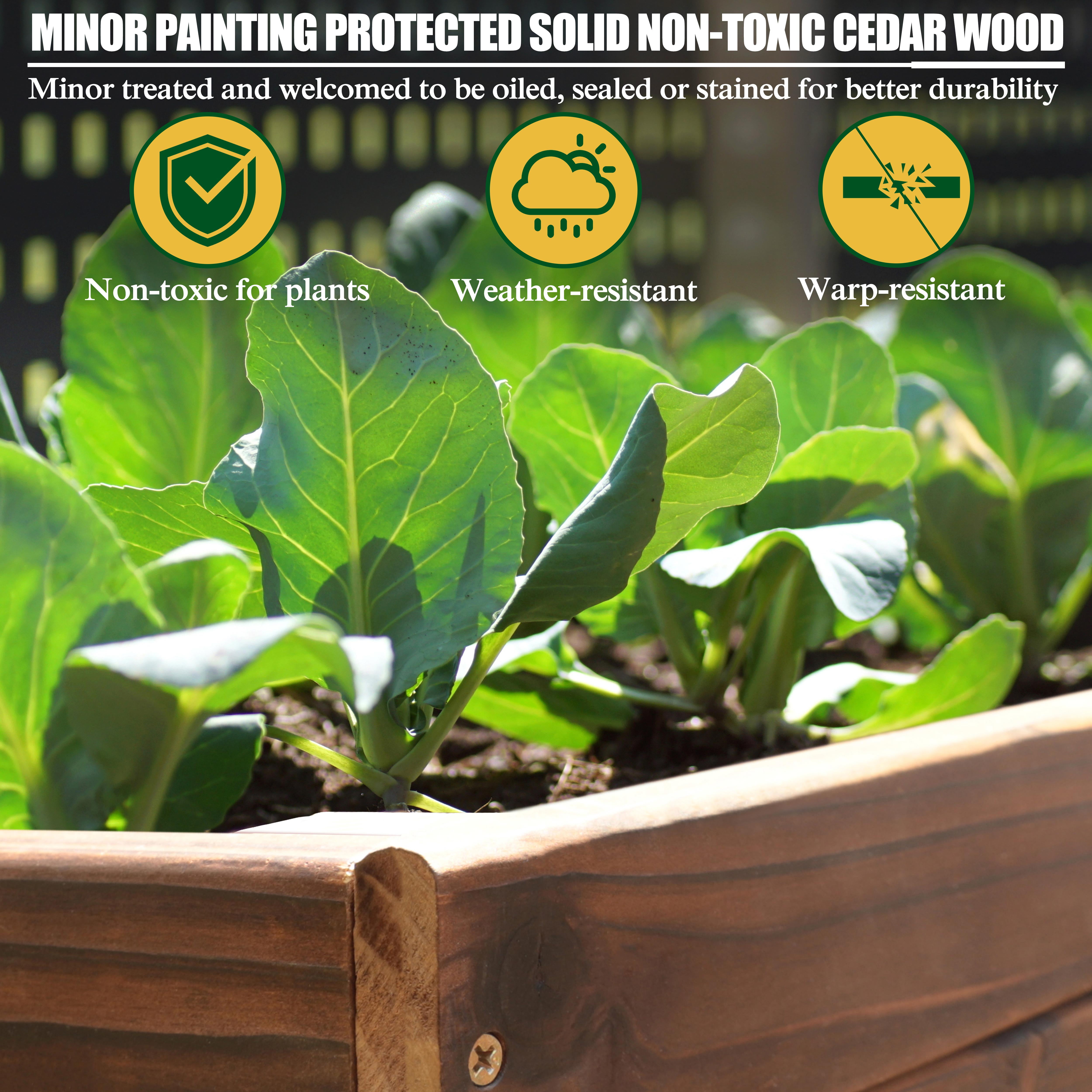 VEIKOUS 71" Outdoor Raised Garden Bed w/Liner, Cedar Wood Elevated Planter Box for Vegetables Flower Herb, Rustic