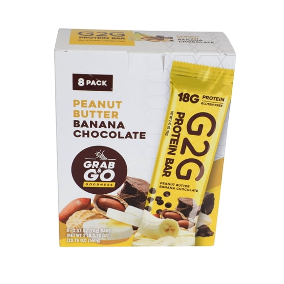 G2G Protein Bar, Peanut Butter Banana Chocolate, Gluten-Free, Clean Ingredients, Refrigerated for Freshness, 8 Bars (Pack of 8)