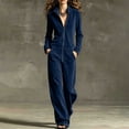 thumbnail image 2 of Edvintorg Wide Leg Jumpsuits for Women Long Sleeve Zip up Casual Rompers with Pant One Piece Romper for Women Xs-2XL Dark Blue, 2 of 8