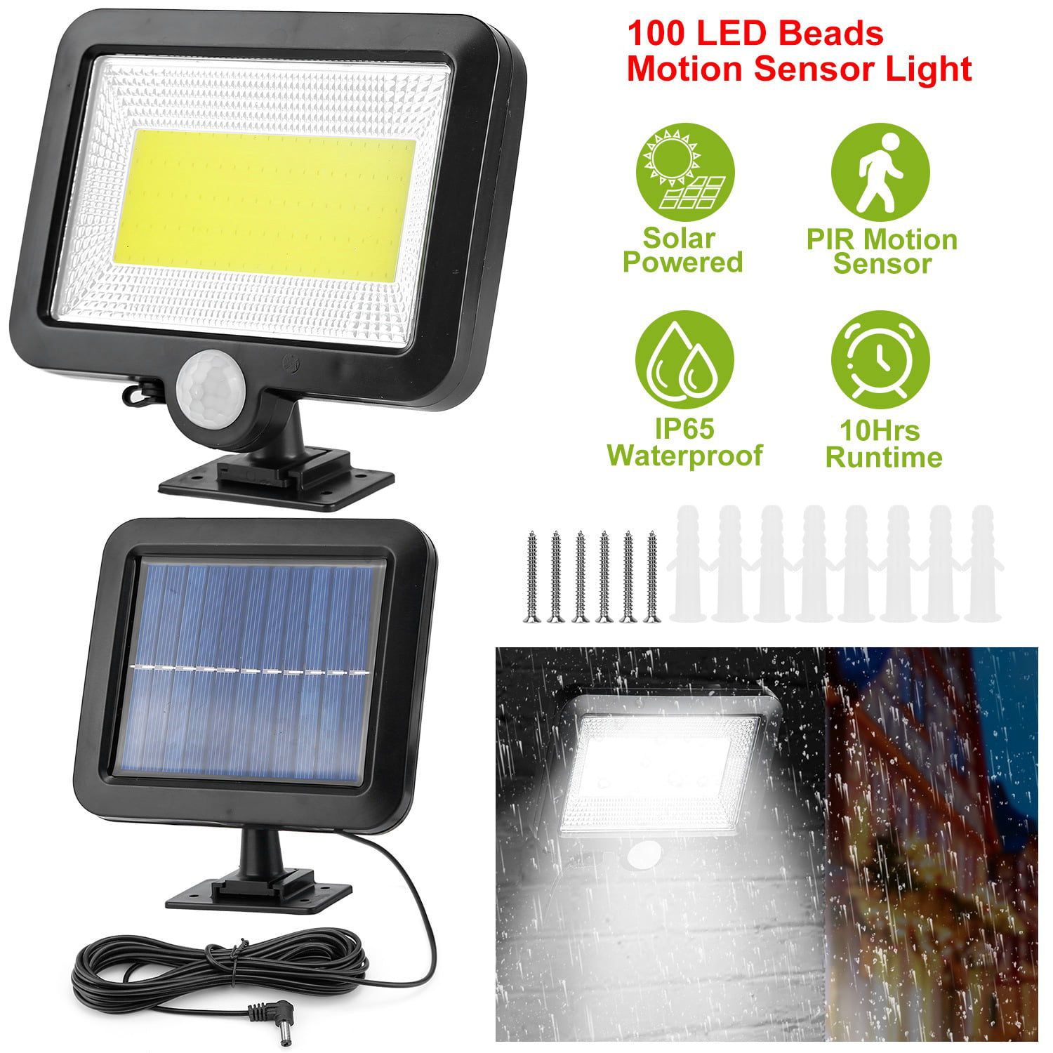 LED Solar Light pir Motion Sensor 1500LM PIR Outdoor Garden Lamp Dusk-to-Dawn A+ 