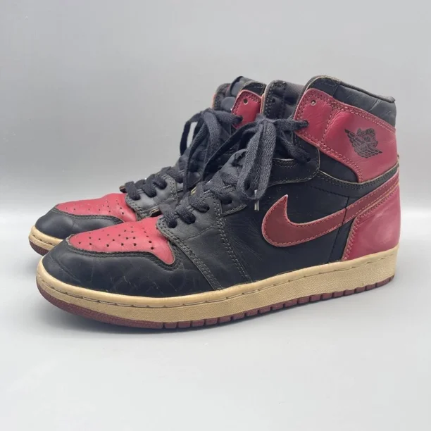 N I-K-E A i r-Jor-dan 1 Bred US9.5 Made in China 1994 Vintage Used Sneakers