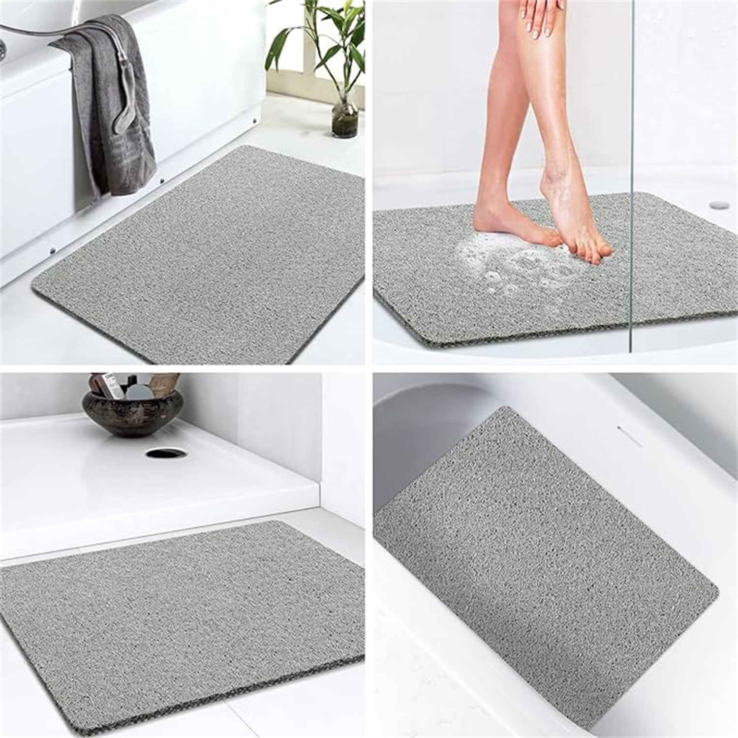 Textured Loofah Bath Mat for Tub & Shower - 15.7"x31.5" Non-Slip, Quick-Drying Floor Mat | Extra Thick for Home, Hotel & Spa (Gray)