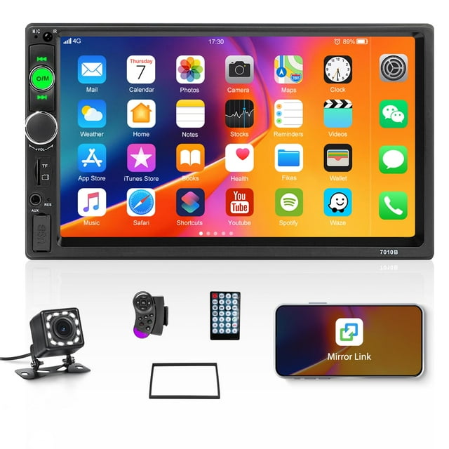 Estéreo para automóvil de doble DIN Radio para automóvil con pantalla táctil de 7 "con cámara de respaldo Bluetooth Receptor de radio FM USB AUX Radio automática Entrada de tarjeta TF Audio Video MP5