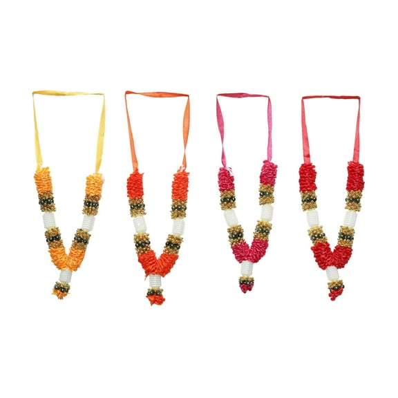 Set of 4 Mala colorful Artificial Flowers Ribbon Garland Haar Mala for Idol-Mala for God Indian Traditional Festival Decoration Decor Pooja Items for Sringar Articles ornament (Size:- 5" Inch)